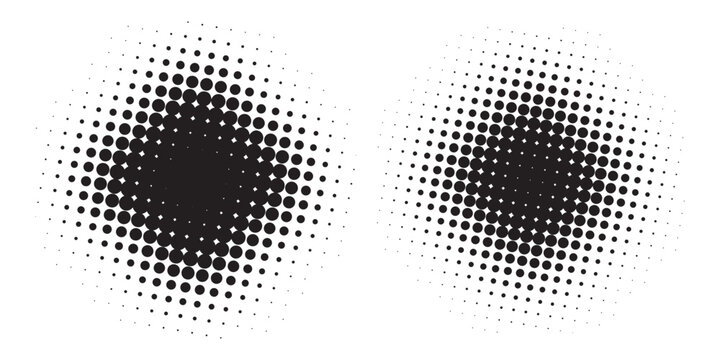 Abstract circular halftone radial dot pattern vector background with halftone circular gradient