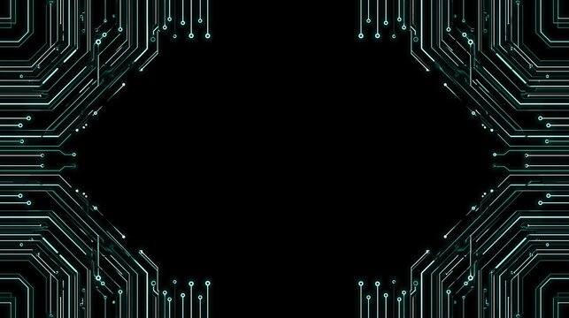 Glowing circuit board lines forming frame on black