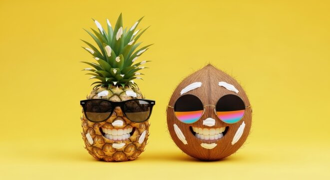 Funny Pineapple and Coconut Wearing Sunglasses