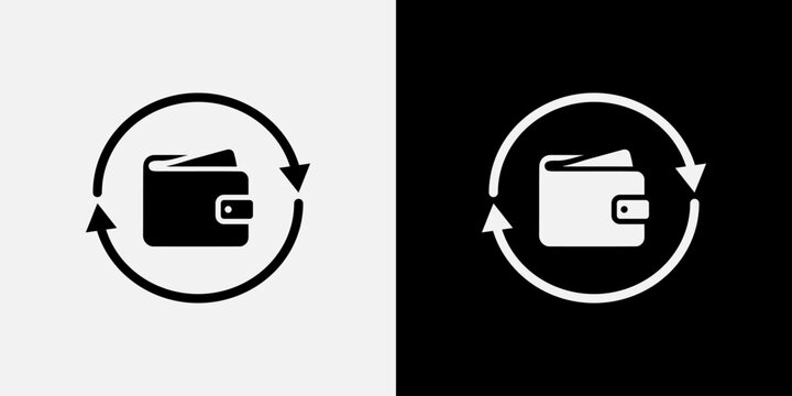 Wallet cycle transaction icon shows cash pocket surrounded by circular arrows representing refund renewal or recurring payment processing.