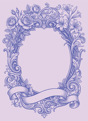 Vintage Baroque Victorian frame border flower pattern vector floral engraved scroll ornament leaf retro decorative design. filigree calligraphic heraldic shield swirl © bow