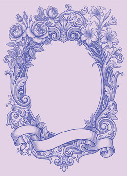 Vintage Baroque Victorian frame border flower pattern vector floral engraved scroll ornament leaf retro decorative design. filigree calligraphic heraldic shield swirl