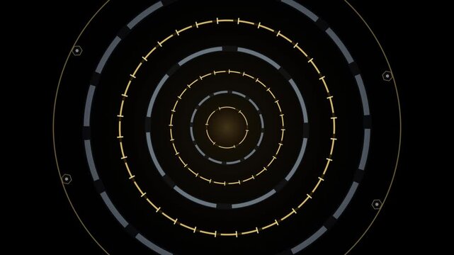 Golden circular quantum vault mechanism rotating in a dark secure technology interface