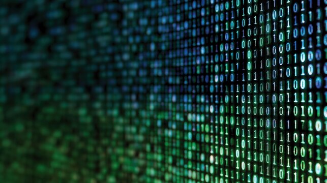 Close up of glowing binary code on screen