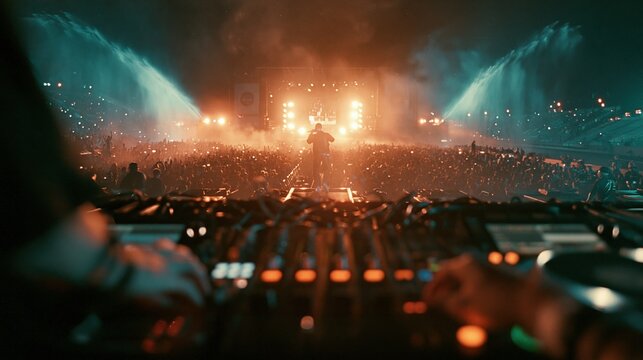 dj mixing music at concert with crowd