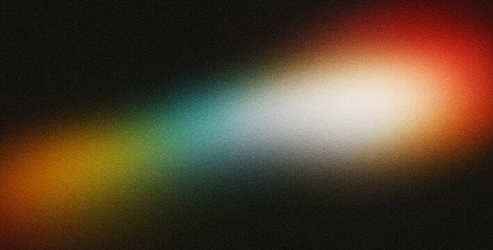 Abstract colorful light leak background with warm orange, yellow, teal and red glow, soft cinematic blur, grain texture and atmospheric film overlay