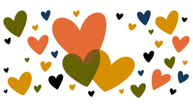Colorful hand drawn heart shapes pattern, cute romantic vector illustration background, modern love graphic elements for greeting card design and Valentine decoration