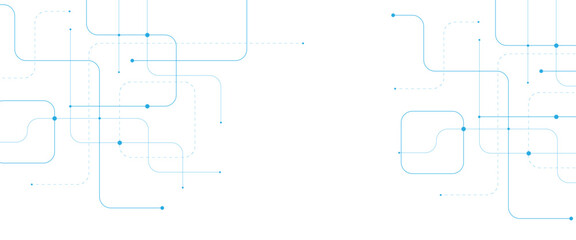 Fototapeta premium Minimalist technology vector background with blue circuit lines, digital data network patterns for IT design, web, and software