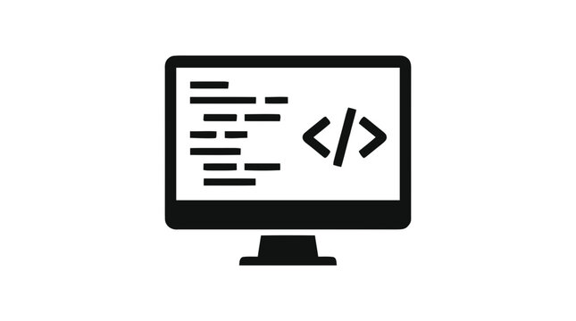 Vector illustration of computer monitor with coding and programming icon on a transparent background