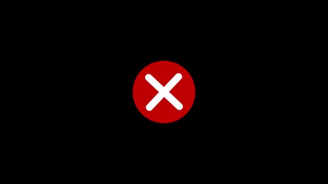 red cross mark icon flashing on a clean white background, classic modern error and rejection concept animation.