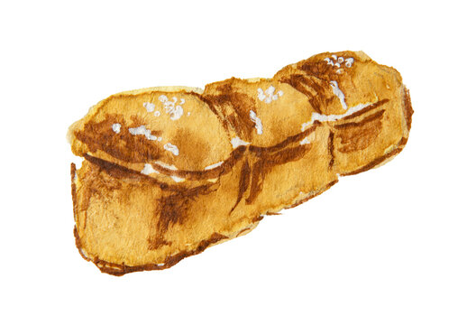 Three-Bun Pull-Apart Bread Loaf Topped with Sesame Seeds Watercolor Illustration Isolated on White Background for Bakery Menu Art