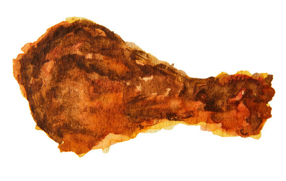 Crispy Fried Chicken Drumstick Watercolor Illustration Isolated on White Background for Fast Food Menu and Culinary Art