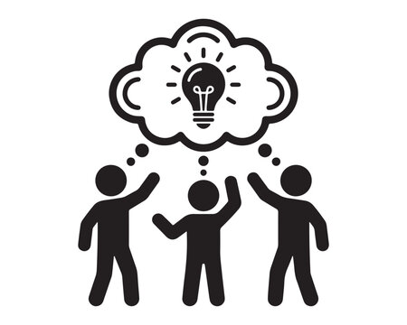 Group of people brainstorming with lightbulb idea bubble group collaboration team creativity shared vision problem solving thought process collective intelligence startup culture business stra