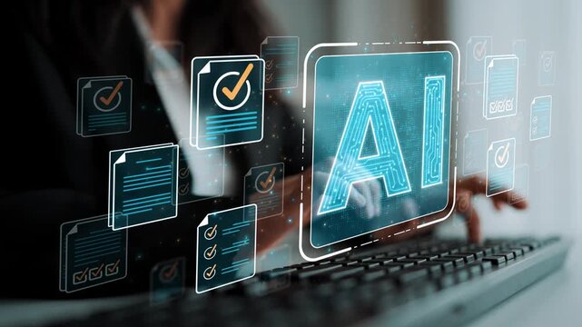 Modern Business Technology Concept Featuring Artificial Intelligence with Digital Documents and Creative Graphics in a Workspace Setting Sigmoid