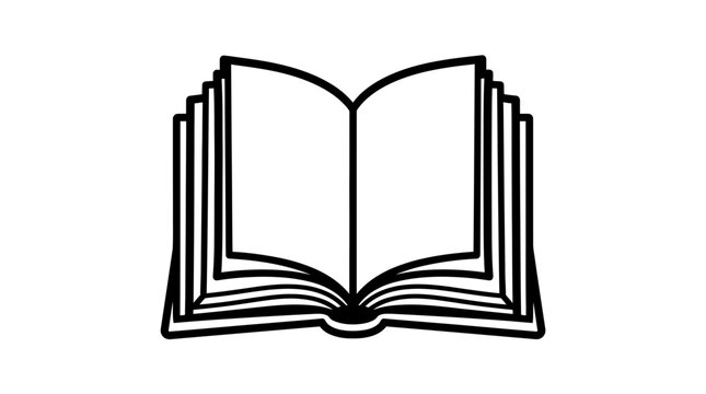 Open hardcover book sketch icon on white background.