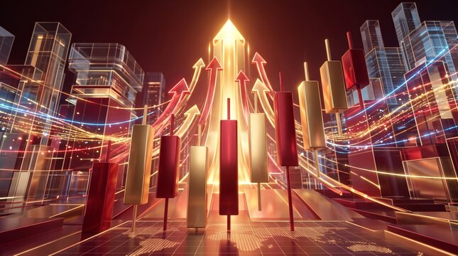 Financial stock market rising trend with city background
