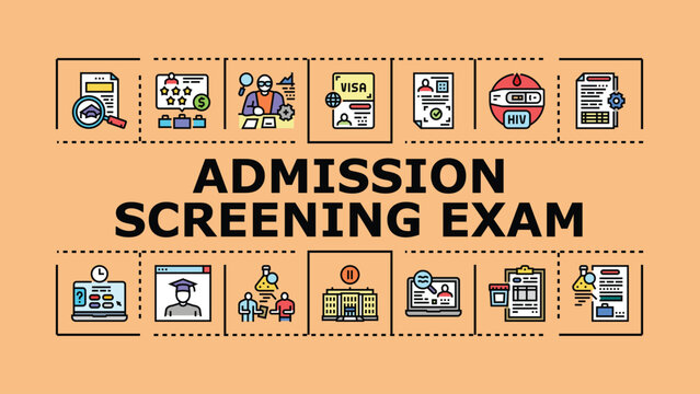 Admission screening exam banner infographic. Application entrance, merit criterion, eligibility candidate icon vector illustration