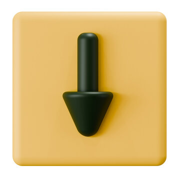 3D Yellow and Green Down Arrow Button Icon for UI Design