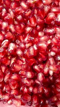 Fresh pomegranate arils glistening with natural moisture, creating a vibrant red macro texture. Juicy seeds fill the frame, highlighting the fruit&rsquo;s color, freshness, and detail up close.