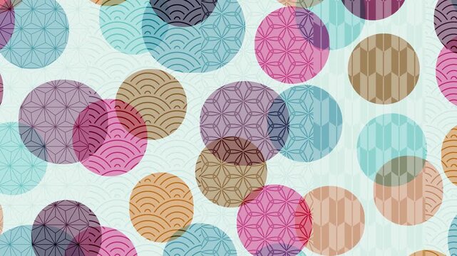Japanese pattern circles overlapping on light blue 4K