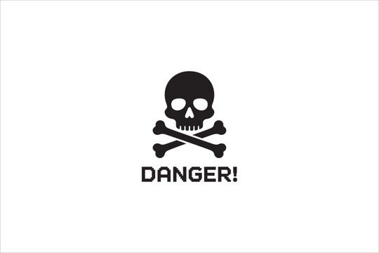 Skull and crossbones danger warning icon illustration. 