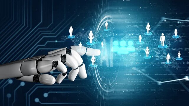 Futuristic Robot Hand Interacting with Digital Network of People and Data Representations in a High-Tech Environment. Entropy.