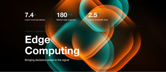 Obraz na płótnie Canvas Abstract design showcases edge computing concept. Metrics highlight latency, response time, bandwidth improvements. Modern visual presentation.