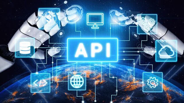 Futuristic Robotic Hands Interacting with Digital Elements Illustrating API Technology and Global Connectivity in a High-Tech Environment. Entropy.