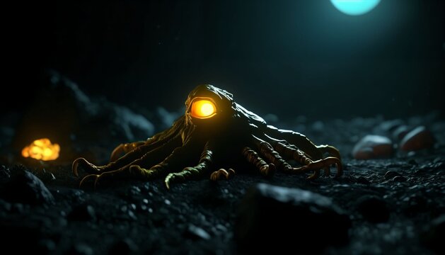 Tentacled Alien Creature with a Single Glowing Eye