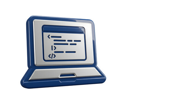 3D Laptop Icon with Coding Script Display