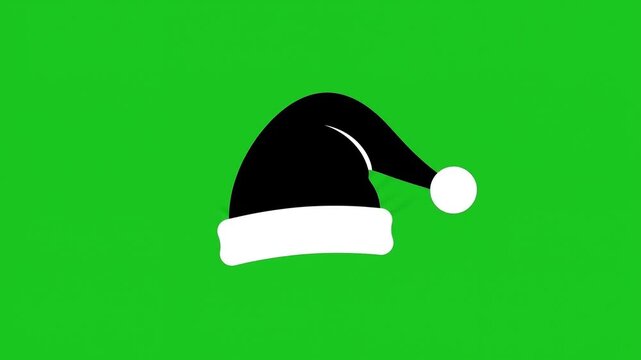 Minimalist Christmas Santa hat silhouette isolated on a vibrant green screen