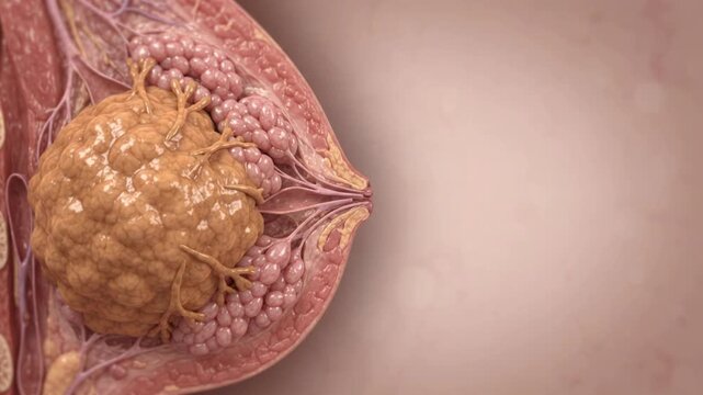 Breast Cancer Tumor Growth - Invasive Malignant Cells Spreading Through Glandular Tissue - Medical 3D Animation Footage