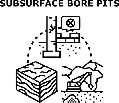 Subsurface bore pits concept illustrating soil investigation, earth analysis, and geological research processes using excavation equipment for foundation inspection and underground studies