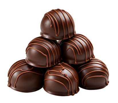 Assorted Chocolate Truffles with Decorative Drizzle Isolated on Transparent Background