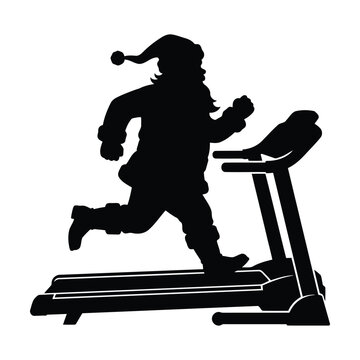 Santa Claus Running on Treadmill Silhouette Vector Illustration