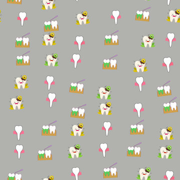 Cartoon teeth illustrations seamless pattern