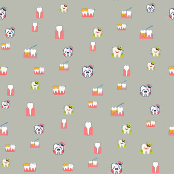 Cartoon teeth pattern with dental care themes