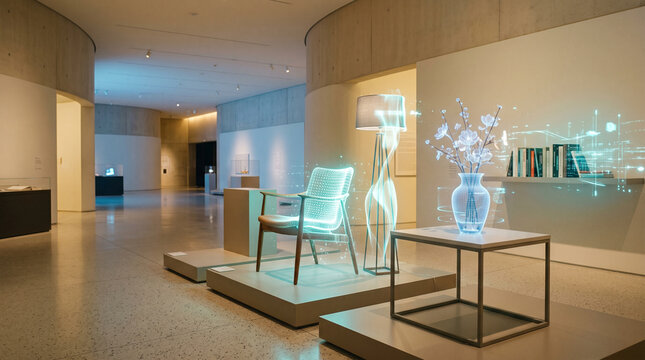 digital technology concept showing 3d scanned furniture and decor projections