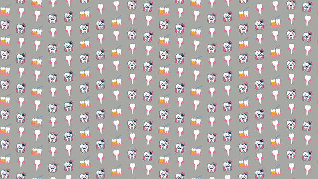 Cartoon teeth pattern with dental issues and care