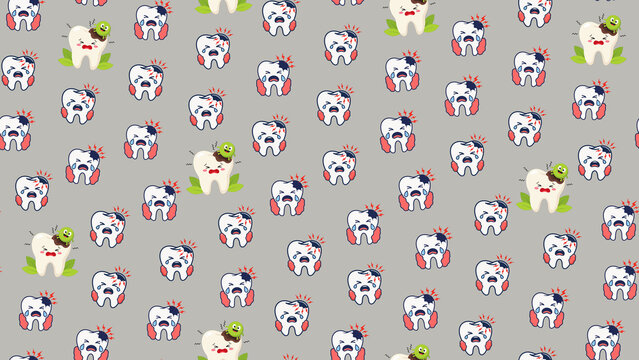 Cartoon teeth with germs and cavities pattern