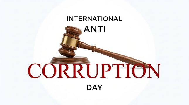 International anti corruption day conceptual poster with wooden judge gavel legal justice courtroom gavel