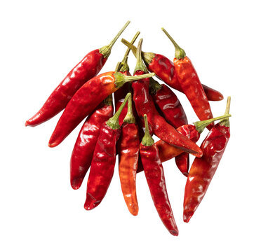 Heap of dried red chili peppers isolated on transparent background