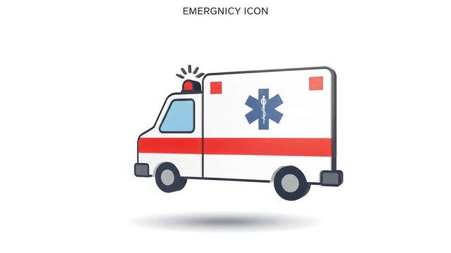 Rotating 3D ambulance vehicle icon for medical emergency services.