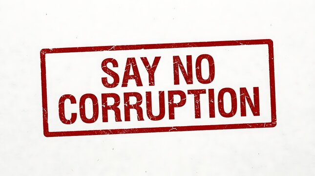 Red rubber stamp impression stating say no corruption on white background with anti corruption
