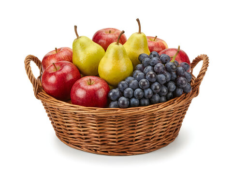 Fresh fruit basket with apples, pears, and grapes