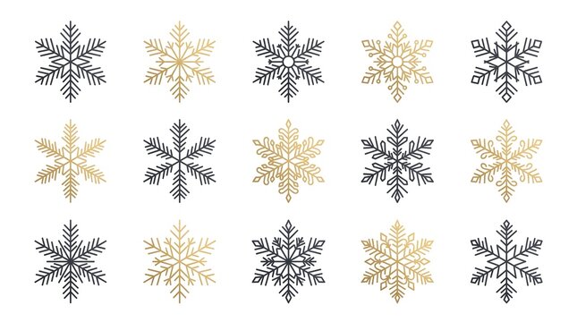 Collection of twelve intricate snowflake patterns