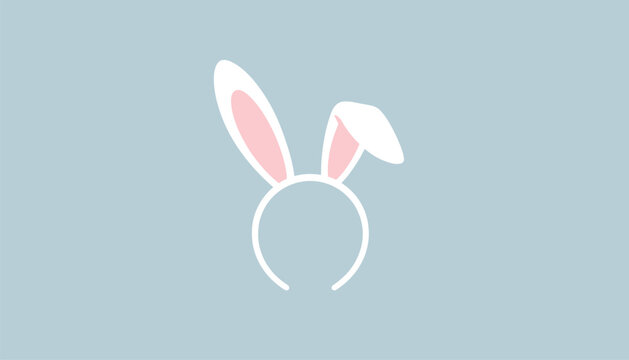 White and pink cute bunny ears headband accessory depicted as a flat graphic icon on a soft pastel blue backdrop.
