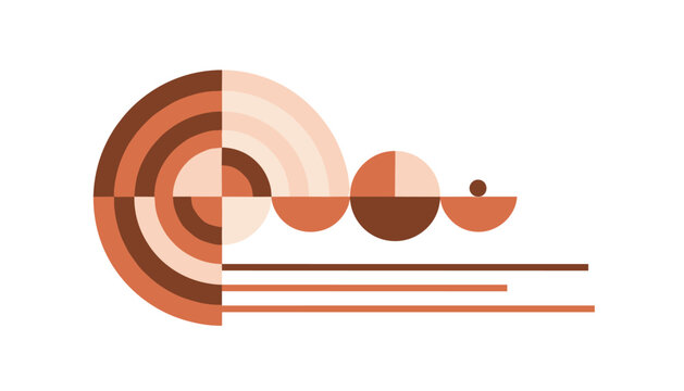 Abstract mid century modern geometric composition featuring semi circles and horizontal lines in terracotta tones.