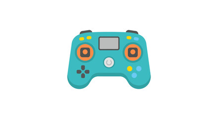Teal gamepad illustration on a white background features central screen and colorful buttons © Burjuk