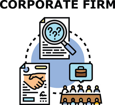 Corporate firm business concept art illustrating legal analysis, contract signing, and professional business meetings, symbolizing strategic management and diligent work processes